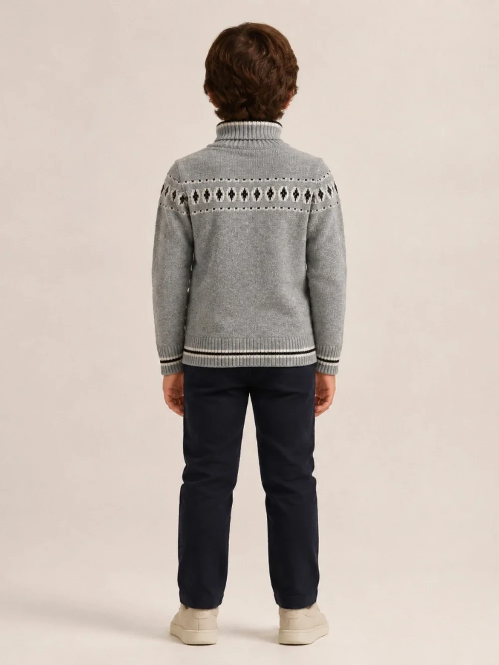 Billionaire Junior Boys Fair Isle Turtleneck Sweater Gray Size 8